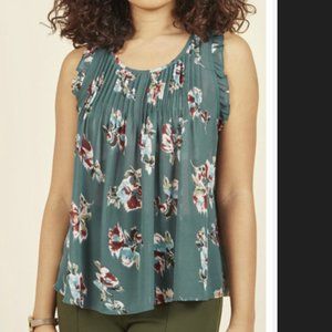 Modcloth Sleeveless Top flowers ruffle detail